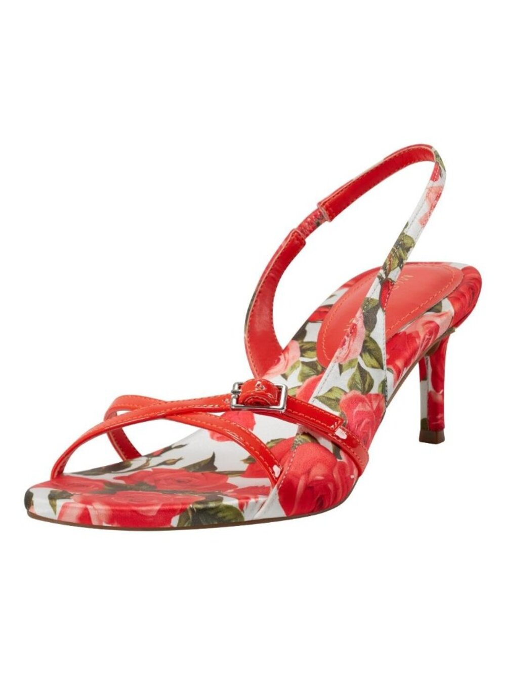 Marc Fisher Size 10M Sandals Criss-Cross Slingback Kitten Heel Red Floral